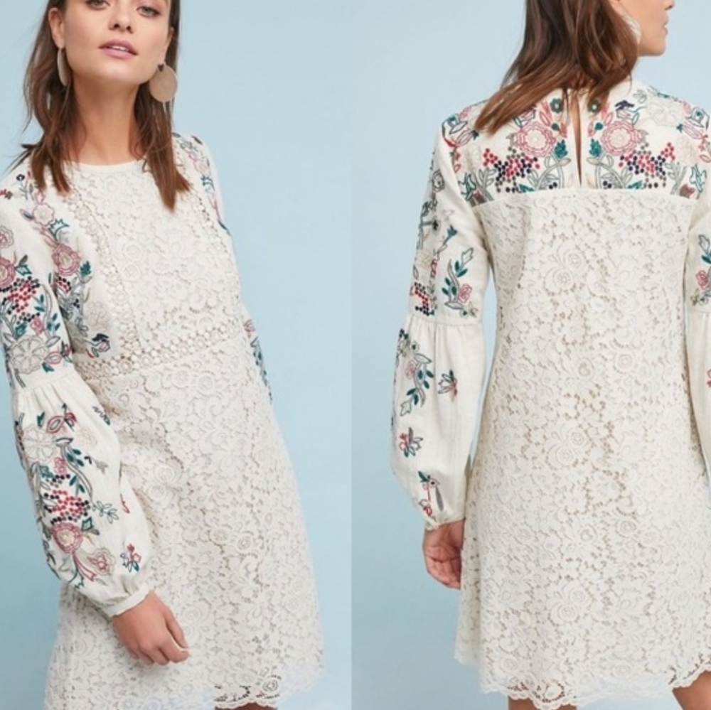 Anthropologie Let Me Be Victoria Embroidered  Lace Tunic Dress SzM